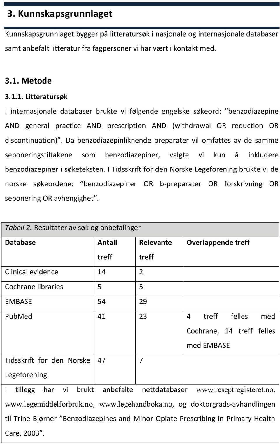 Da benzodiazepinliknende preparater vil omfattes av de samme seponeringstiltakene som benzodiazepiner, valgte vi kun å inkludere benzodiazepiner i søketeksten.