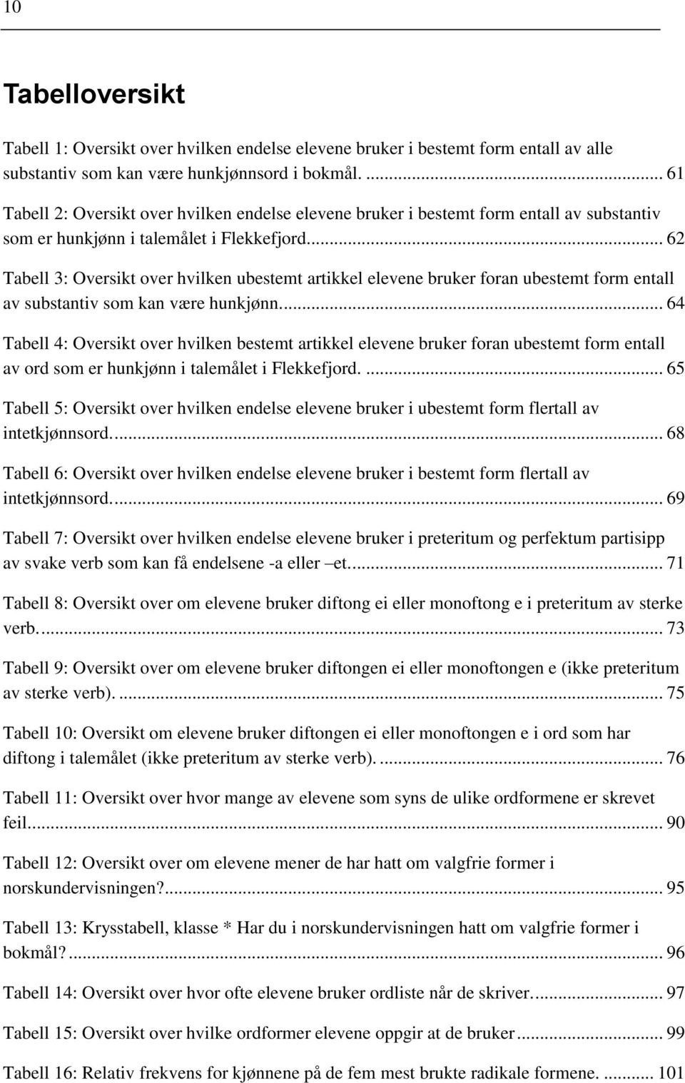 .. 62 Tabell 3: Oversikt over hvilken ubestemt artikkel elevene bruker foran ubestemt form entall av substantiv som kan være hunkjønn.