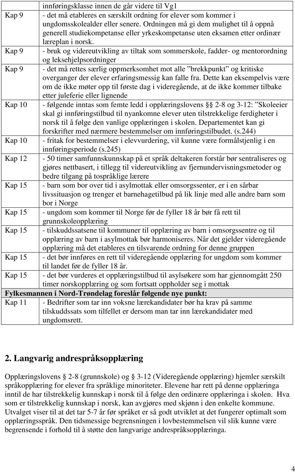 Kap 9 - bruk og videreutvikling av tiltak som sommerskole, fadder- og mentorordning og leksehjelpsordninger Kap 9 - det må rettes særlig oppmerksomhet mot alle brekkpunkt og kritiske overganger der