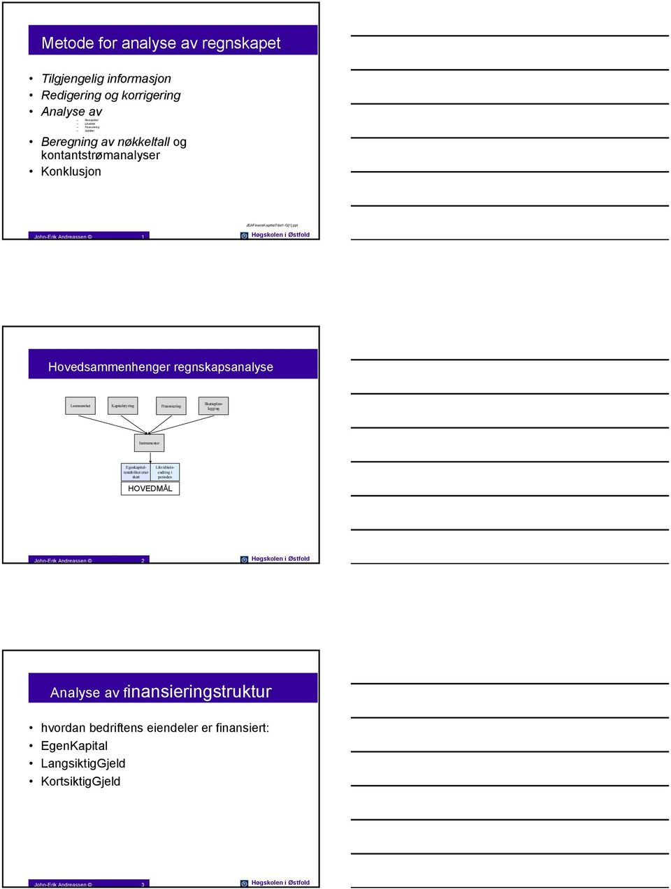 ppt John-Erik Andreassen 1 Høgskolen i Østfold Hovedsammenhenger regnskapsanalyse Lønnsomhet Kapitalstyring Finansiering Skatteplanlegging Instrumenter