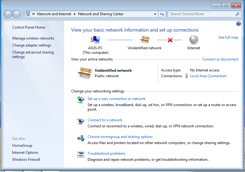 6. Gå tilbake til Network and Sharing Center (Nettverks- og delingssenter) og klikk på Set up a new connection or network (Sett opp en ny tilkobling eller nettverk). 7.