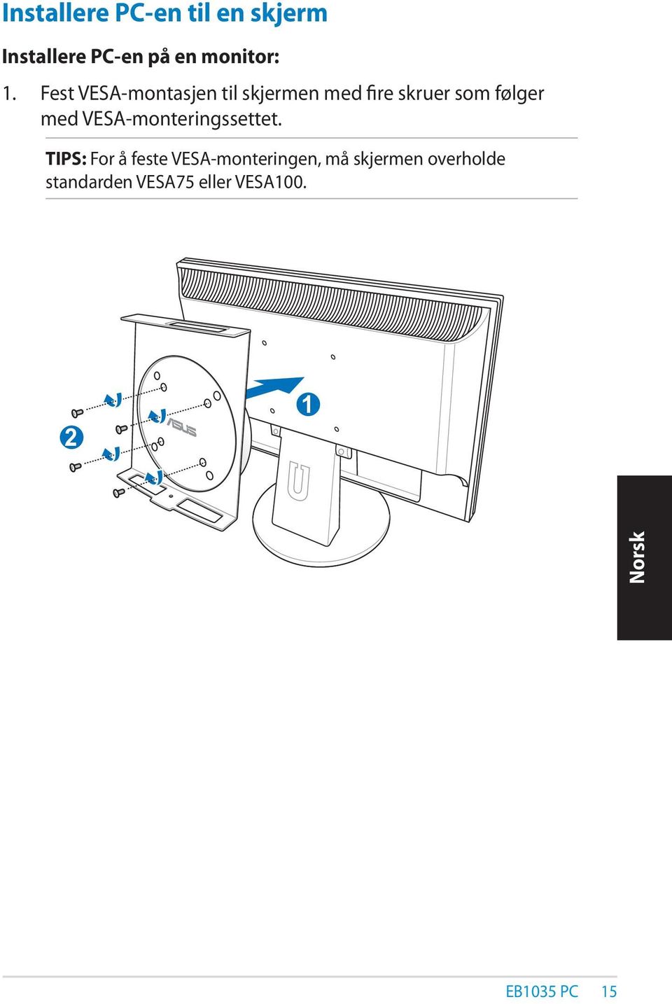 VESA-monteringssettet.