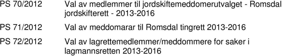 meddomarar til Romsdal tingrett 2013-2016 PS 72/2012 Val av