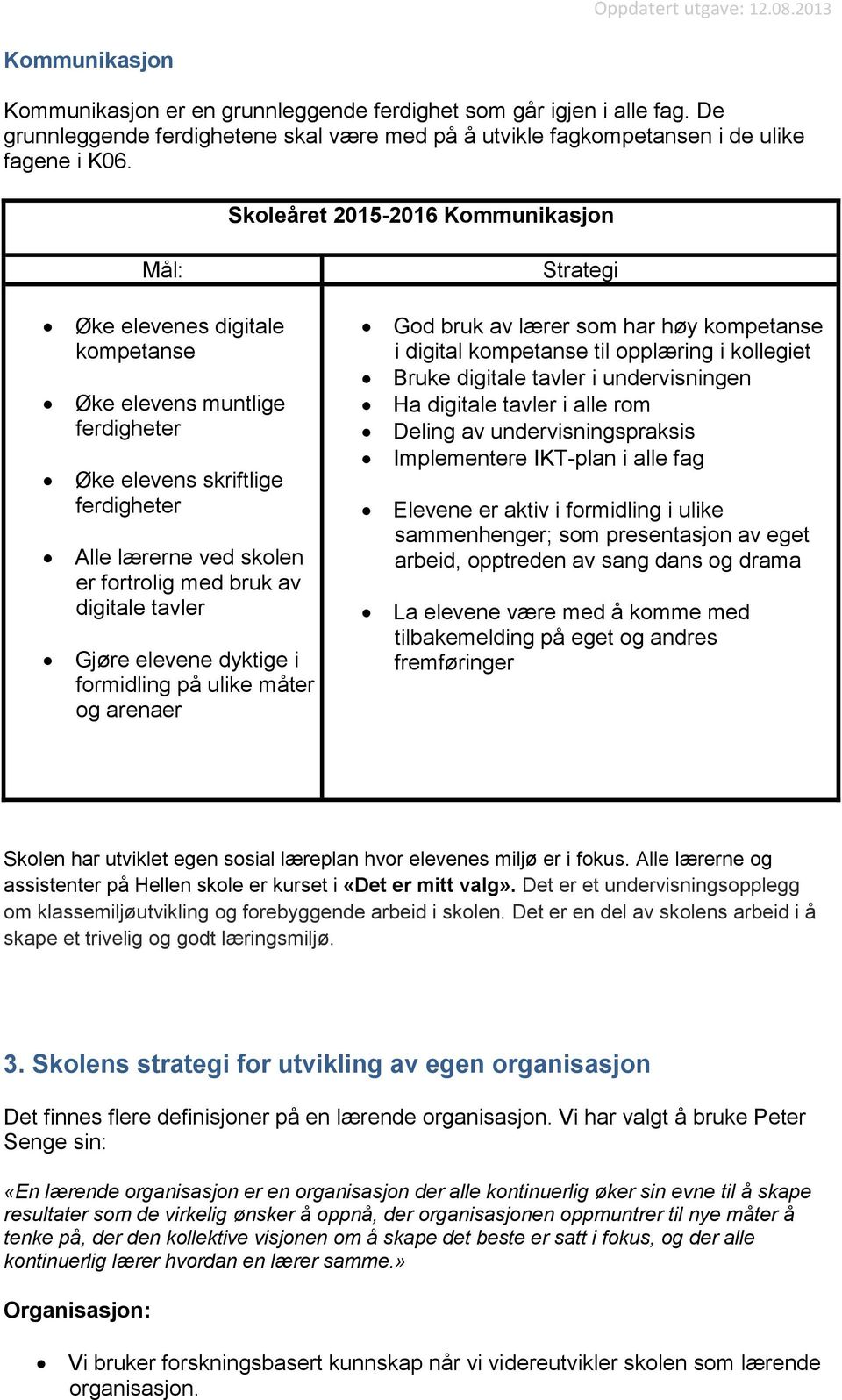 Gjøre elevene dyktige i formidling på ulike måter og arenaer God bruk av lærer som har høy kompetanse i digital kompetanse til opplæring i kollegiet Bruke digitale tavler i undervisningen Ha digitale