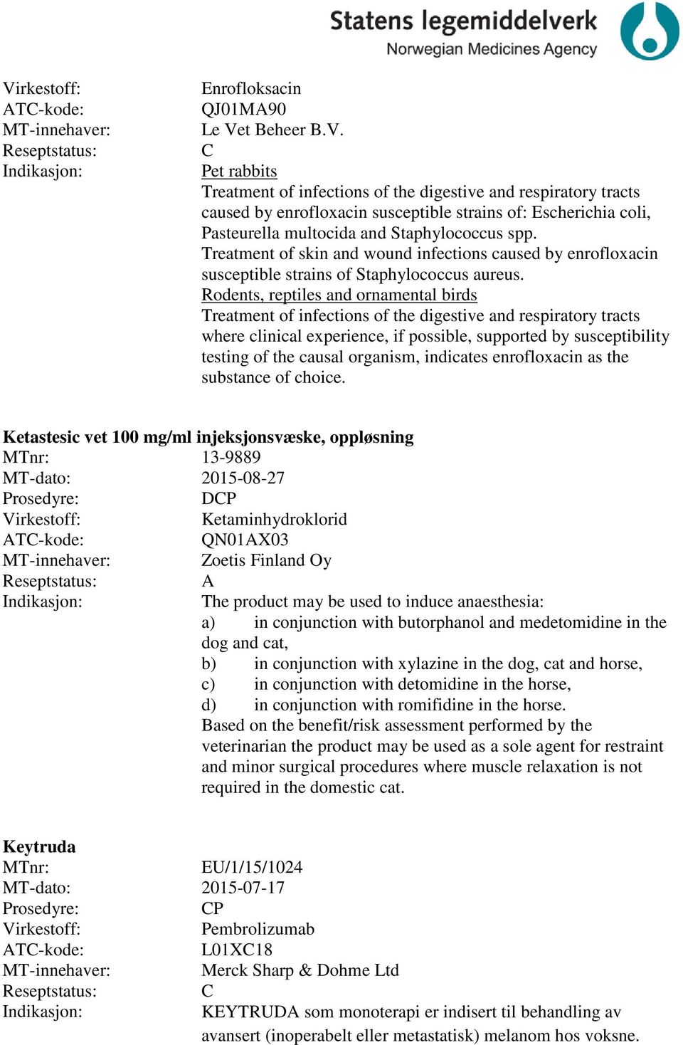 Treatment of skin and wound infections caused by enrofloxacin susceptible strains of Staphylococcus aureus.