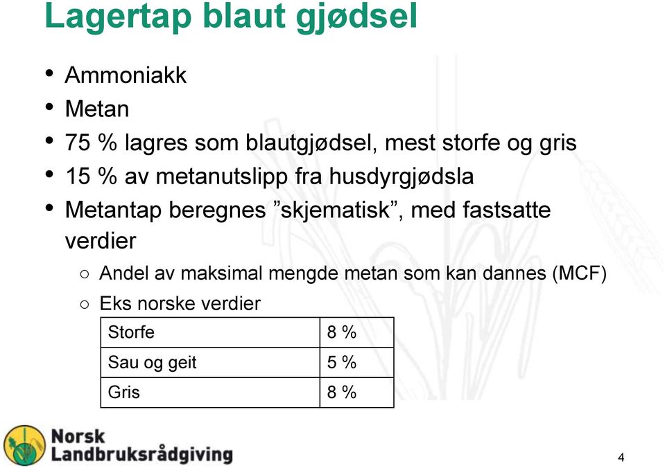 beregnes skjematisk, med fastsatte verdier Andel av maksimal mengde