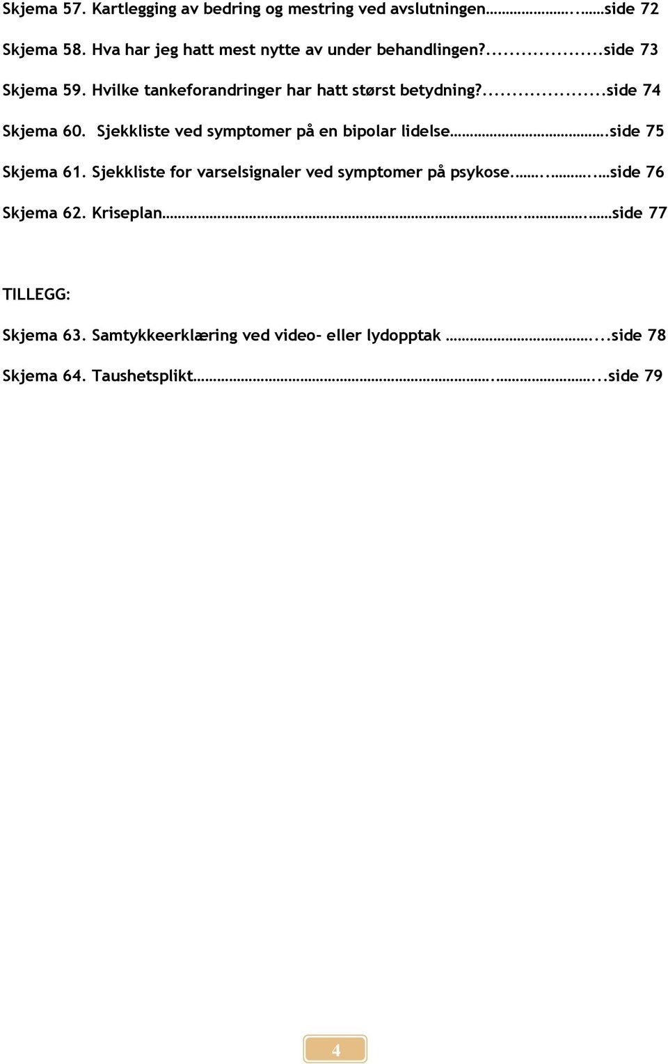 ...side 74 Skjema 60. Sjekkliste ved symptomer på en bipolar lidelse.side 75 Skjema 61.