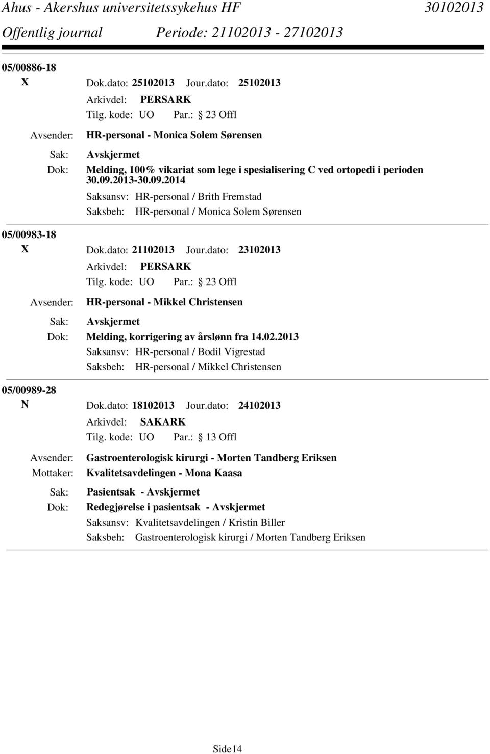 dato: 23102013 Melding, korrigering av årslønn fra 14.02.2013 Saksansv: HR-personal / Bodil Vigrestad 05/00989-28 N Dok.dato: 18102013 Jour.