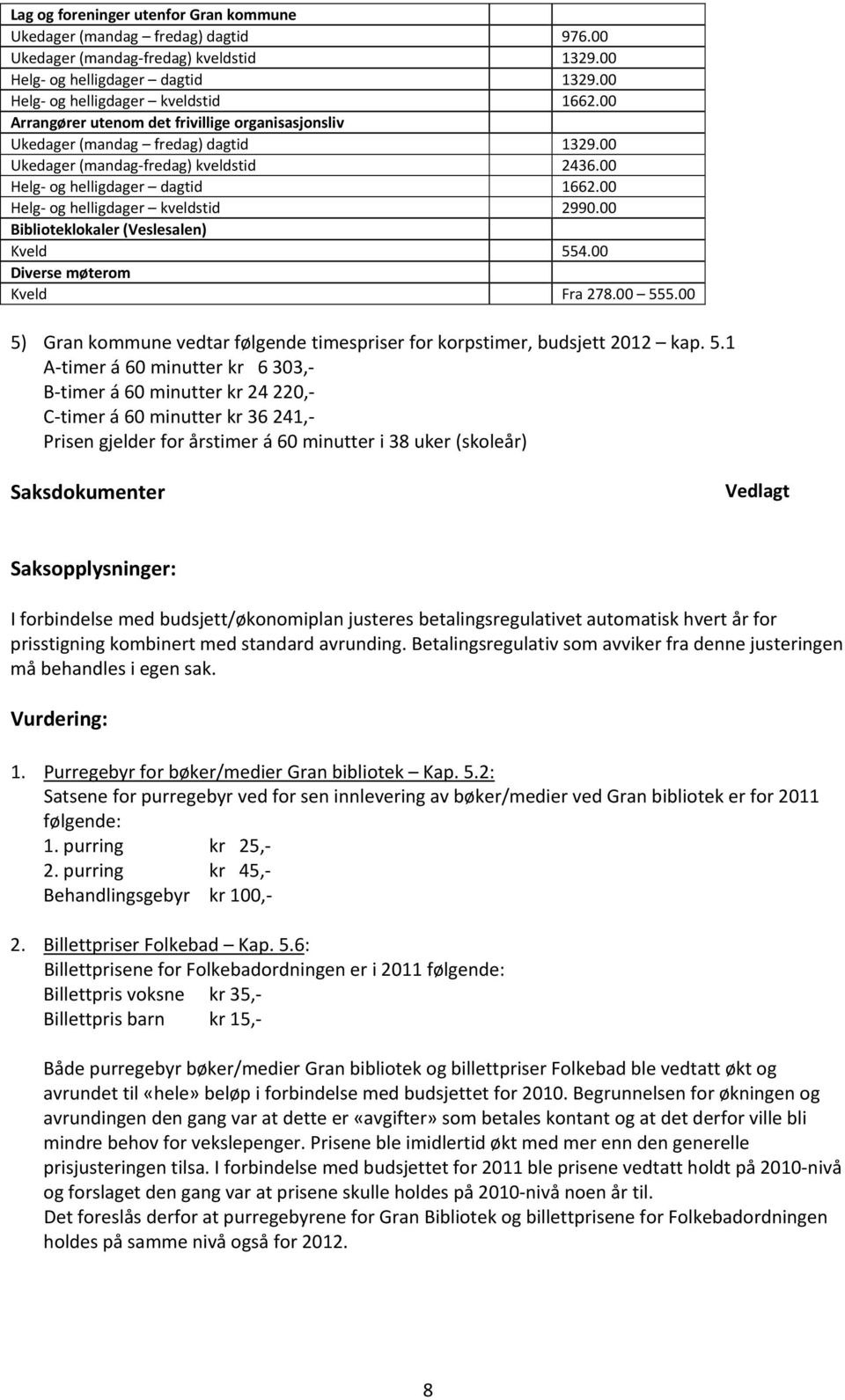 00 Helg og helligdager kveldstid 2990.00 Biblioteklokaler (Veslesalen) Kveld 554.00 Diverse møterom Kveld Fra 278.00 555.