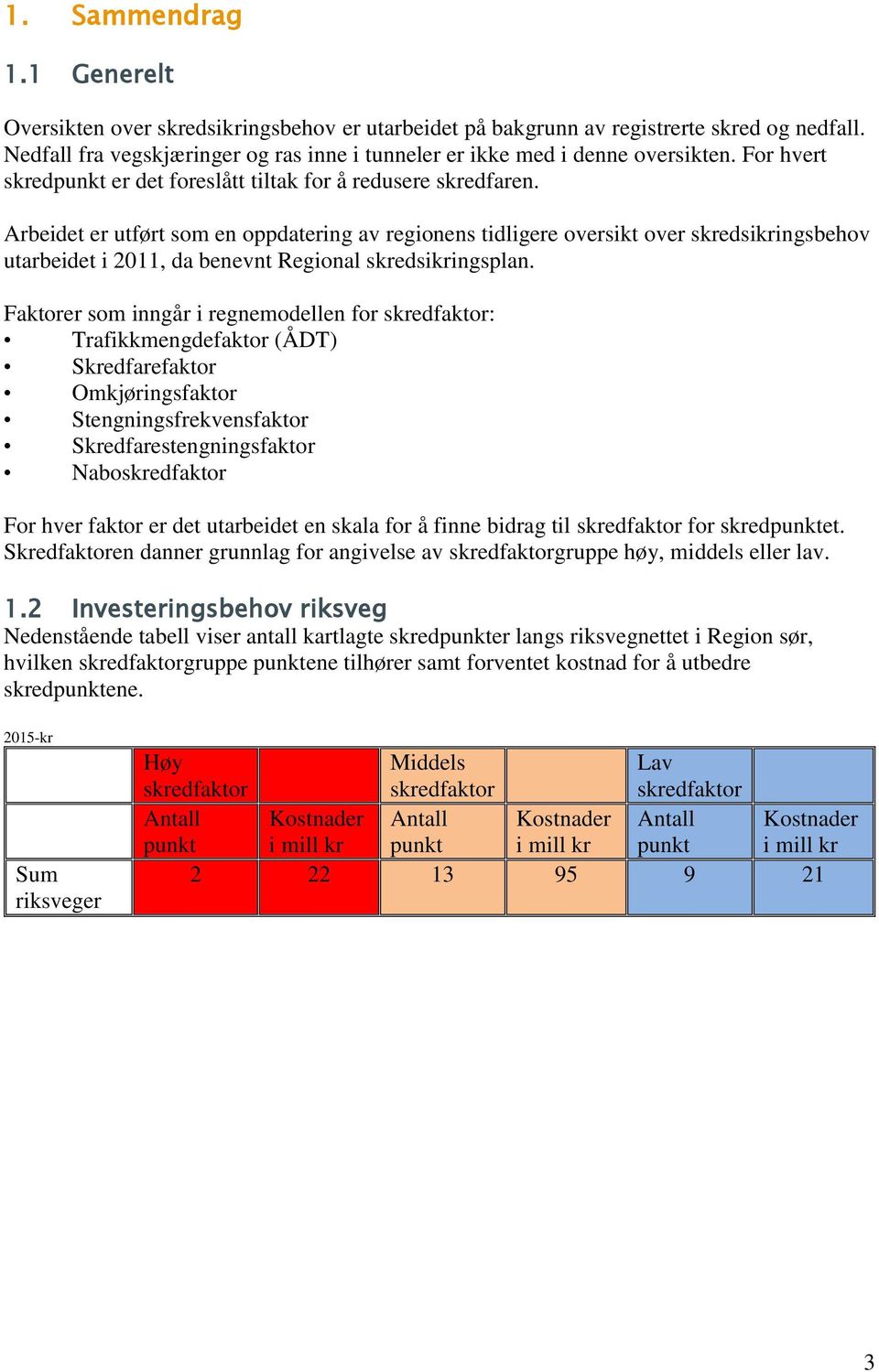 Arbeidet er utført som en oppdatering av regionens tidligere oversikt over skredsikringsbehov utarbeidet i 2011, da benevnt Regional skredsikringsplan.