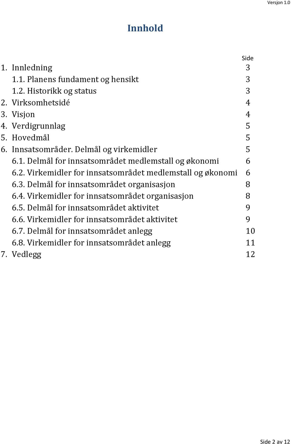 Virkemidler for innsatsområdet medlemstall og økonomi 6 6.3. Delmål for innsatsområdet organisasjon 8 6.4. Virkemidler for innsatsområdet organisasjon 8 6.