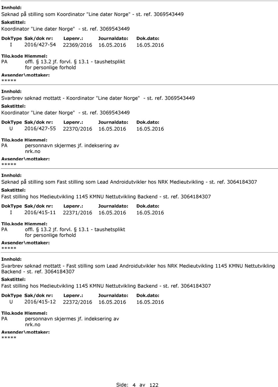 ref. 3064184307 Fast stilling hos Medieutvikling 1145 KMN Nettutvikling Backend - st. ref. 3064184307 2016/415-11 22371/2016 16.05.