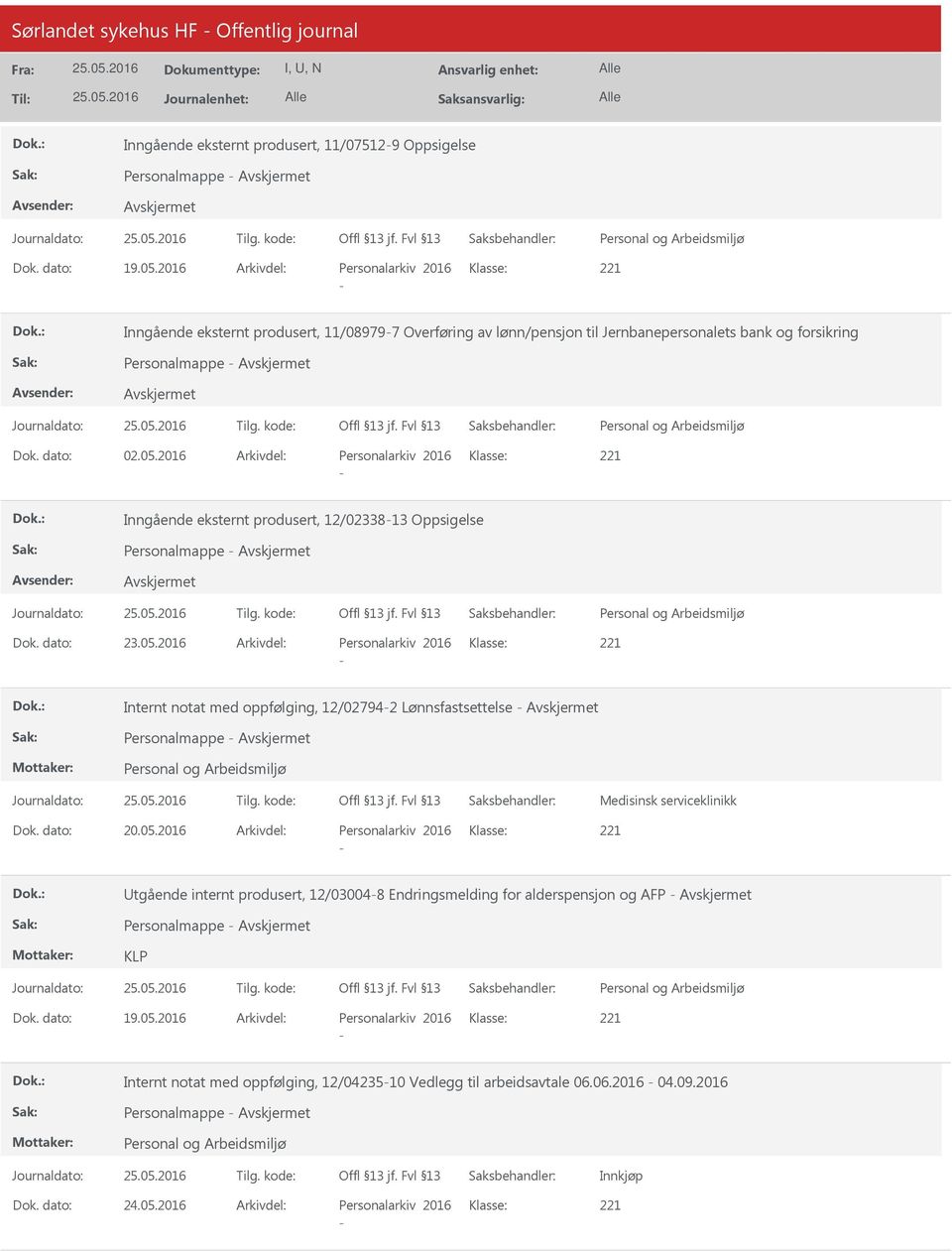 2016 Personalarkiv 2016 Inngående eksternt produsert, 12/0233813 Oppsigelse Personalmappe 23.05.