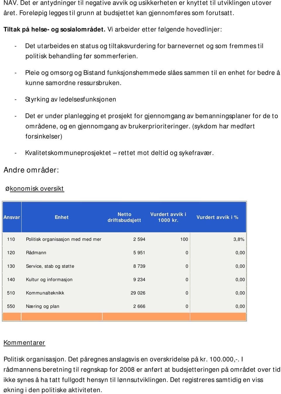 - Pleie og omsorg og Bistand funksjonshemmede slåes sammen til en enhet for bedre å kunne samordne ressursbruken.