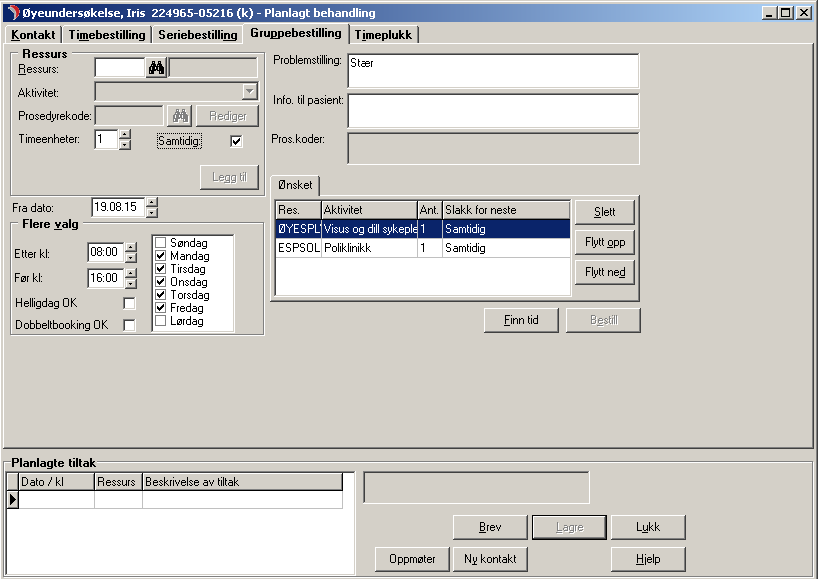 Gruppebestilling for timer hos flere behandlere samtidig Her er det søkt opp to