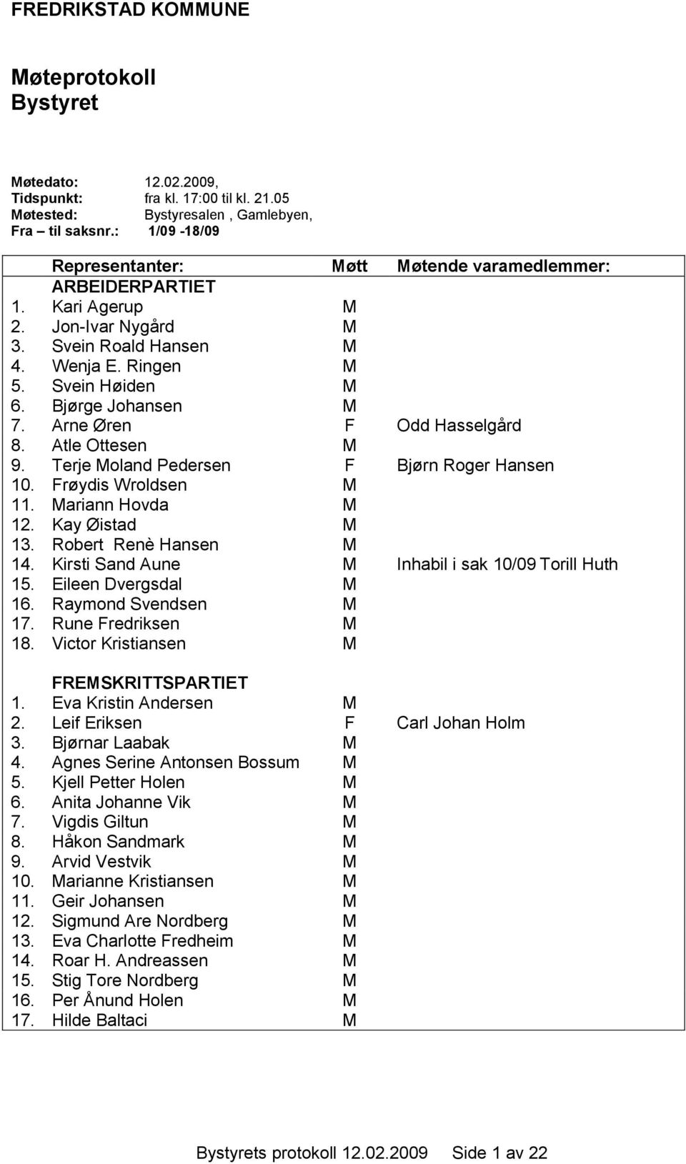 Arne Øren F Odd Hasselgård 8. Atle Ottesen M 9. Terje Moland Pedersen F Bjørn Roger Hansen 10. Frøydis Wroldsen M 11. Mariann Hovda M 12. Kay Øistad M 13. Robert Renè Hansen M 14.