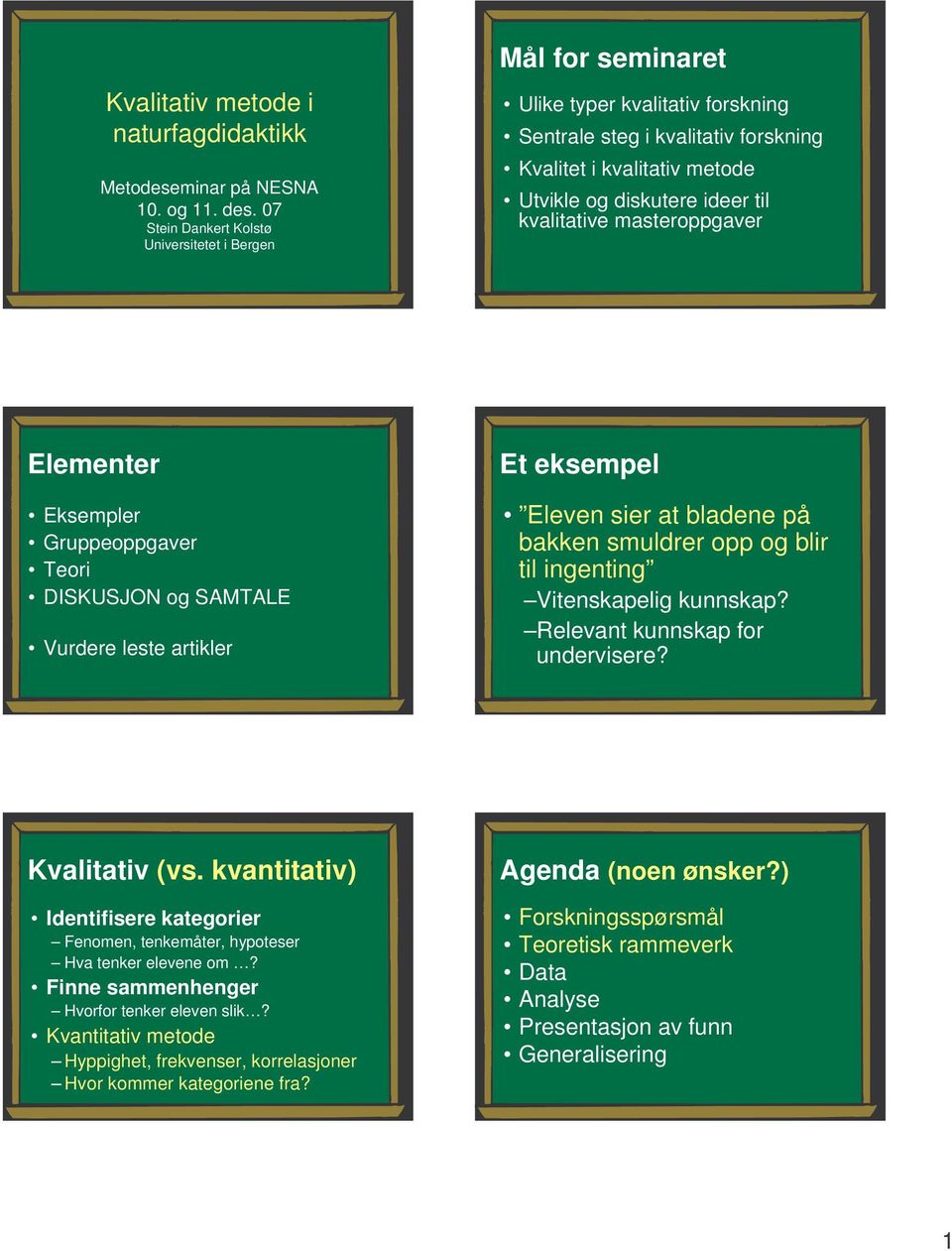 kvalitative masteroppgaver Elementer Eksempler Gruppeoppgaver Teori DISKUSJON og SAMTALE Vurdere leste artikler Et eksempel Eleven sier at bladene på bakken smuldrer opp og blir til ingenting