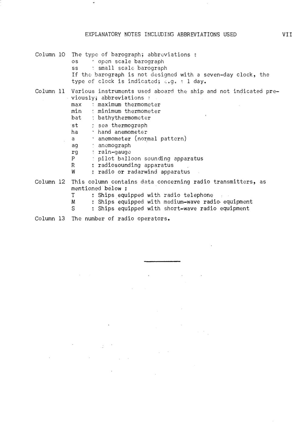 Column Vrious instruments used bord the ship d not indicted previously; bbrevitions?