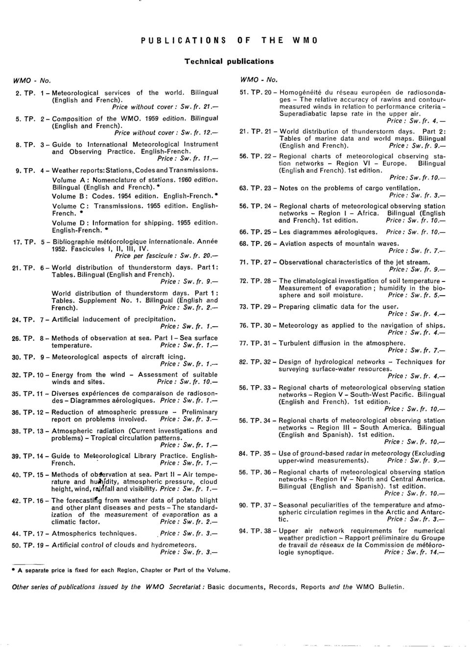 7. TP. 5. TP. 6 Volume A : Nomenclture of sttions. 960 edition. Bilingul (English d French). * Volume B: Codes. 954 edition. English-French.* Volume C : Trsmissions. 955 edition. English- French.