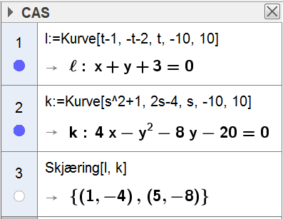 Likningssystemet hr to løsninger: (t = 6 s = ) og (t = s = 0).