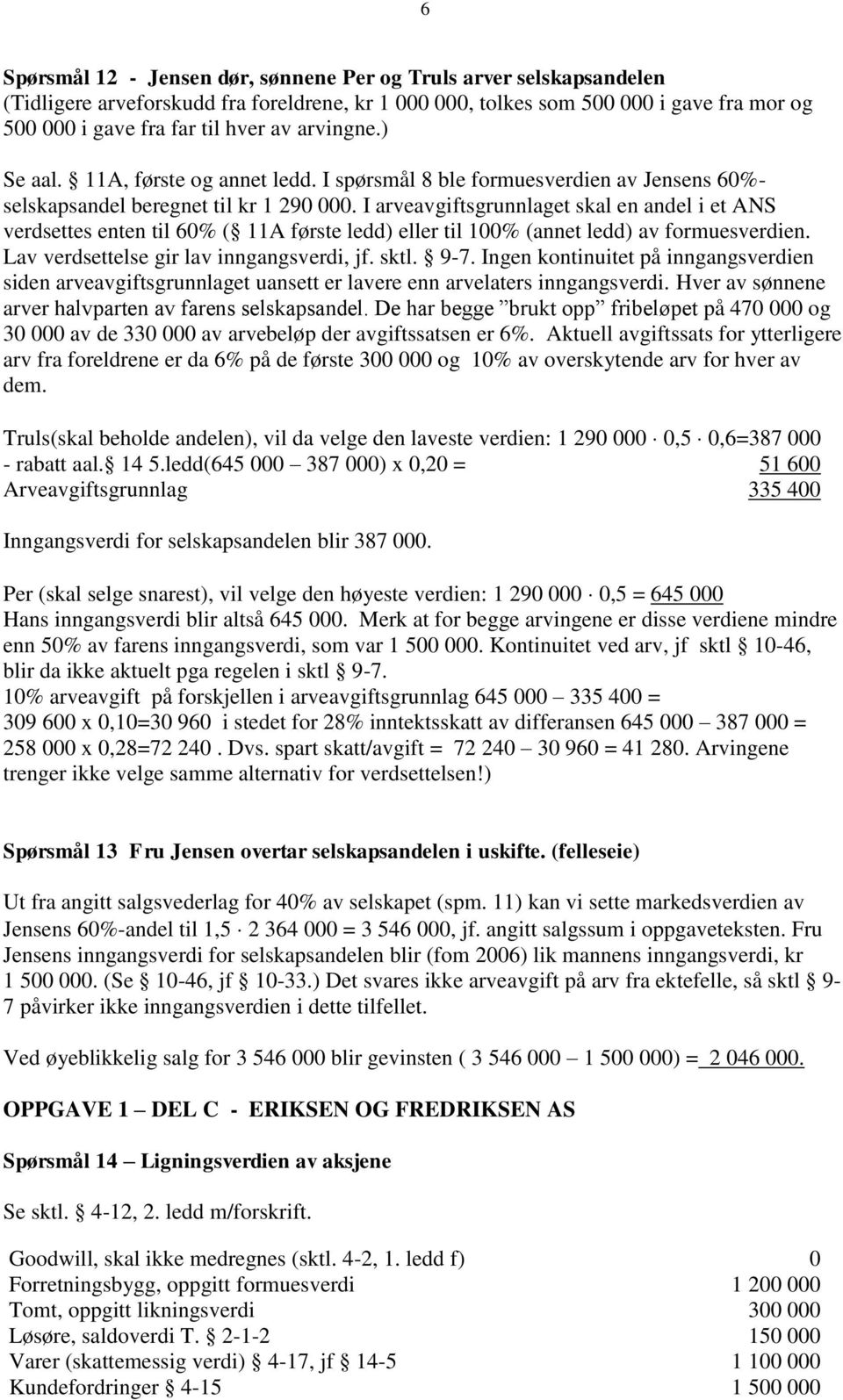 I arveavgiftsgrunnlaget skal en andel i et ANS verdsettes enten til 60% ( 11A første ledd) eller til 100% (annet ledd) av formuesverdien. Lav verdsettelse gir lav inngangsverdi, jf. sktl. 9-7.