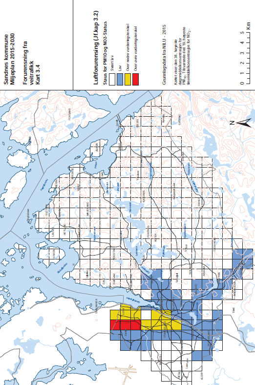 planområdet. Figur 18: Forurensing, kilde: Miljøplan for Sandnes 2015-2030, kart 3.4, planområdet er markert.