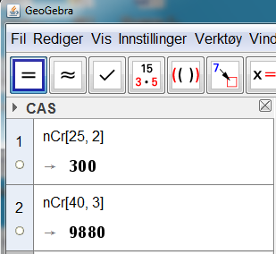 Geeelt ha vi e megde med elemete, og vi velge elemete fa megde ute tilbakeleggig Eksempel 6.8: E klasse ha 25 eleve Da ka vi lage P ( ) ( 2) ( + ) C! 2 ( ) uodede utvalg NB!