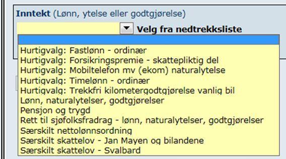 Feltet kan ikke være blankt. Du finner beskrevet hvordan du skal innrapportere de forskjellige ytelsene i kapittel 14.