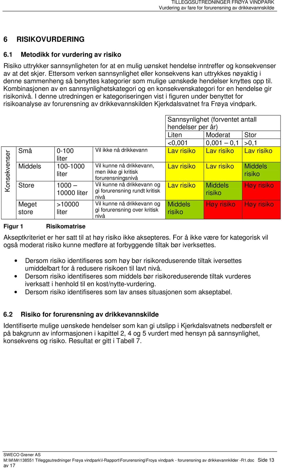 Kombinasjonen av en sannsynlighetskategori og en konsekvenskategori for en hendelse gir risikonivå.