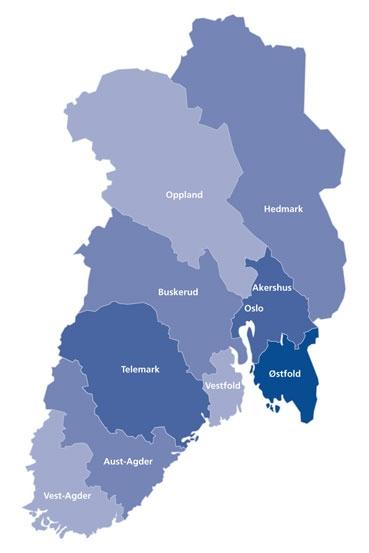 Akershus universitetssykehus Oslo universitetssykehus Sunnaas sykehus i Vestfold Innlandet Telemark Østfold Sørlandet sykehus Vestre Viken Befolkningsgrunnlag 2,7 millioner 65000