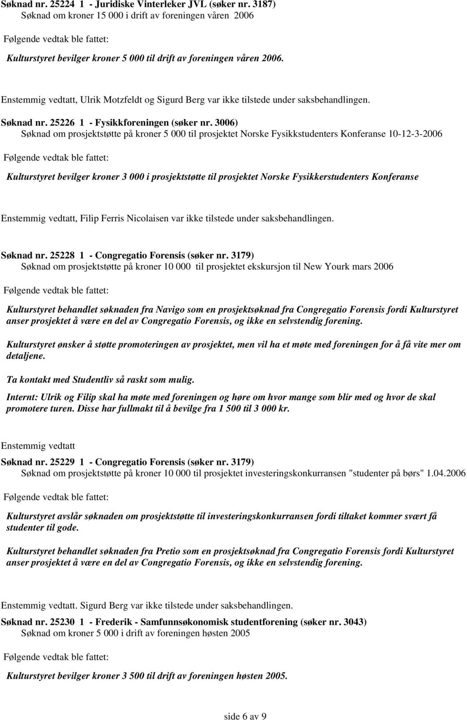 3006) Søknad om prosjektstøtte på kroner 5 000 til prosjektet Norske Fysikkstudenters Konferanse 10-12-3-2006 Kulturstyret bevilger kroner 3 000 i prosjektstøtte til prosjektet Norske