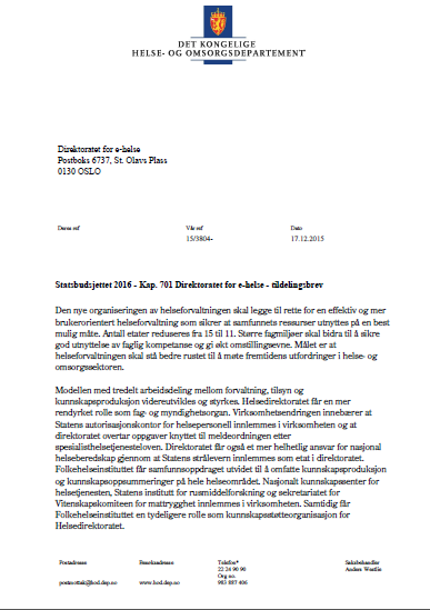 Forventninger til Direktoratets rolle i innovasjon og næringsutvikling Statsbudsjettet 2016 - Kap.