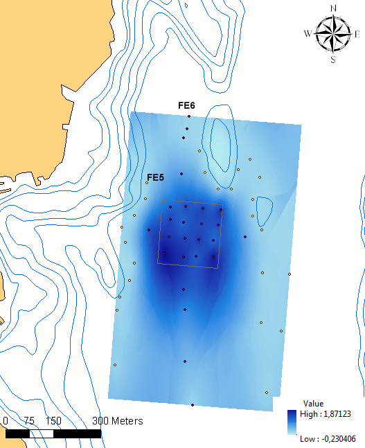 Eidangerfjorden 100m dyp Mudret leire m/ac 0,9-1,5 cm Ormefjorden 30m dyp Knust