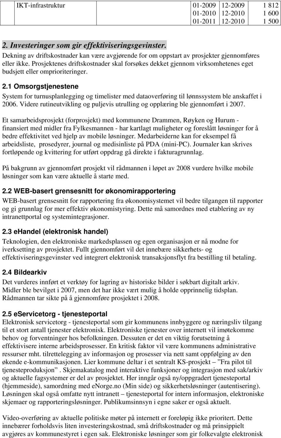 Prosjektenes driftskostnader skal forsøkes dekket gjennom virksomhetenes eget budsjett eller omprioriteringer. 2.