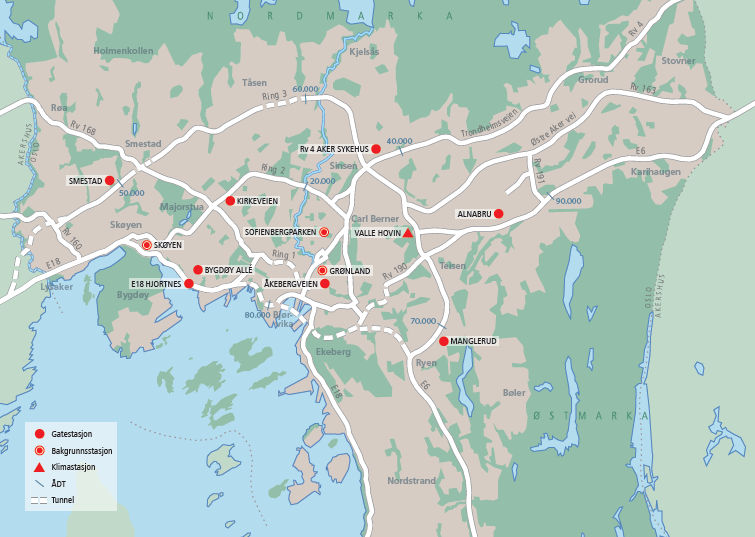 Figur 1. Plassering av målestasjoner pr. 211.