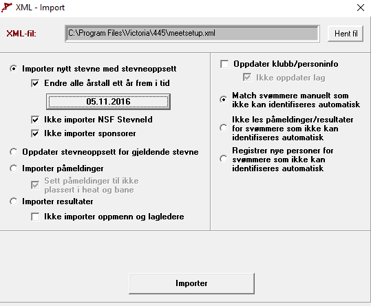 Gjenbruk av tidligere stevne 1 Marker sjekkboks «Endre alle årstall ett år fram i tid» Klikk på