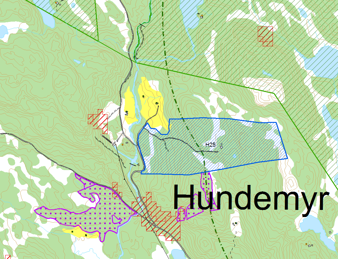 Område, Gnr/bnr: Hundemyr, 18/1 Område nr: H 25 Bakgrunn: Ynskjer å få lagt ut byggjeområde for fritidsbustader Tiltak: