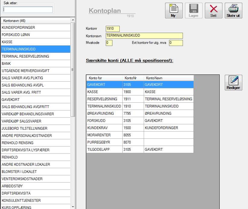 Kontoplan FagAdmin leveres med et ferdig oppsett til kontoplanen i henhold til norsk standard, men man kan selvsagt tilpasse denne til kontoplanen i eget regnskapsprogram.