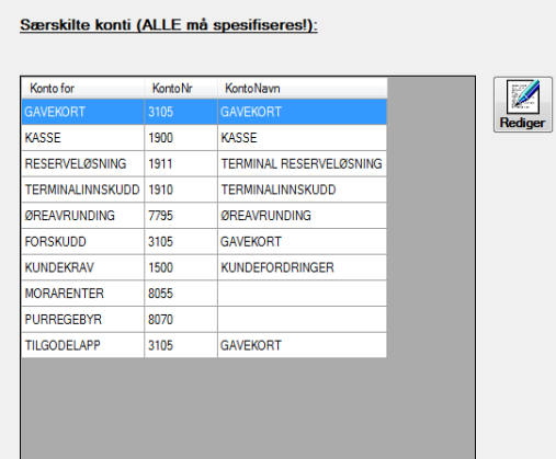 For å slette en konto gjør du følgende Finn kontoen du vil slette i lista til venstre. Trykk på teksten slik at linjen i lista blir blå. Konto detaljene vises nå i kortet til høyre.