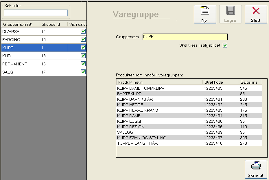 Varegrupper Varegrupper benyttes til å bygge opp salgsbildet og til rapporteringsformål. Under vises hvordan man legger inn varegrupper.