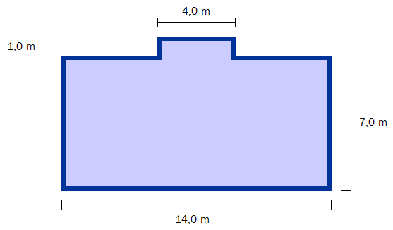 E7 (Eksamen 1P, Høst 2011, Del 2) Svein skal bygge hytte. Han skal lage grunnmur og gulv av betong. Se figuren ovenfor. Det mørkeblå området er grunnmuren.