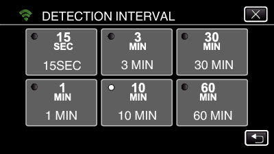 Bruke Wi-Fi Angi registreringsmetoden på dette kameraet (DETECT/MAIL SETTING) Angir registreringsmetoden for å starte opptak 1 Trykk på MENU Angi registreringsintervallet på dette kameraet (DETECT/