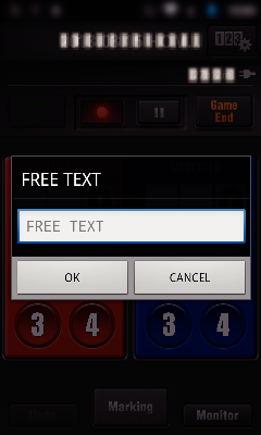 Bruke Wi-Fi o Legge inn korte tekster ( ALL-PURPOSE SCOREBOARD ) 3 Trykk på FREE TEXT -feltet for å legge inn tegn, og trykk