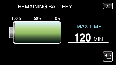 Opptak Kontrollere gjenværende opptakstid Du kan sjekke resterende opptakstid på SD-kortet, og også gjenværende batteristrøm 1 Trykk på MENU 0 Hovedmenyen vises 2 Trykk på INFO 0 Går direkte til