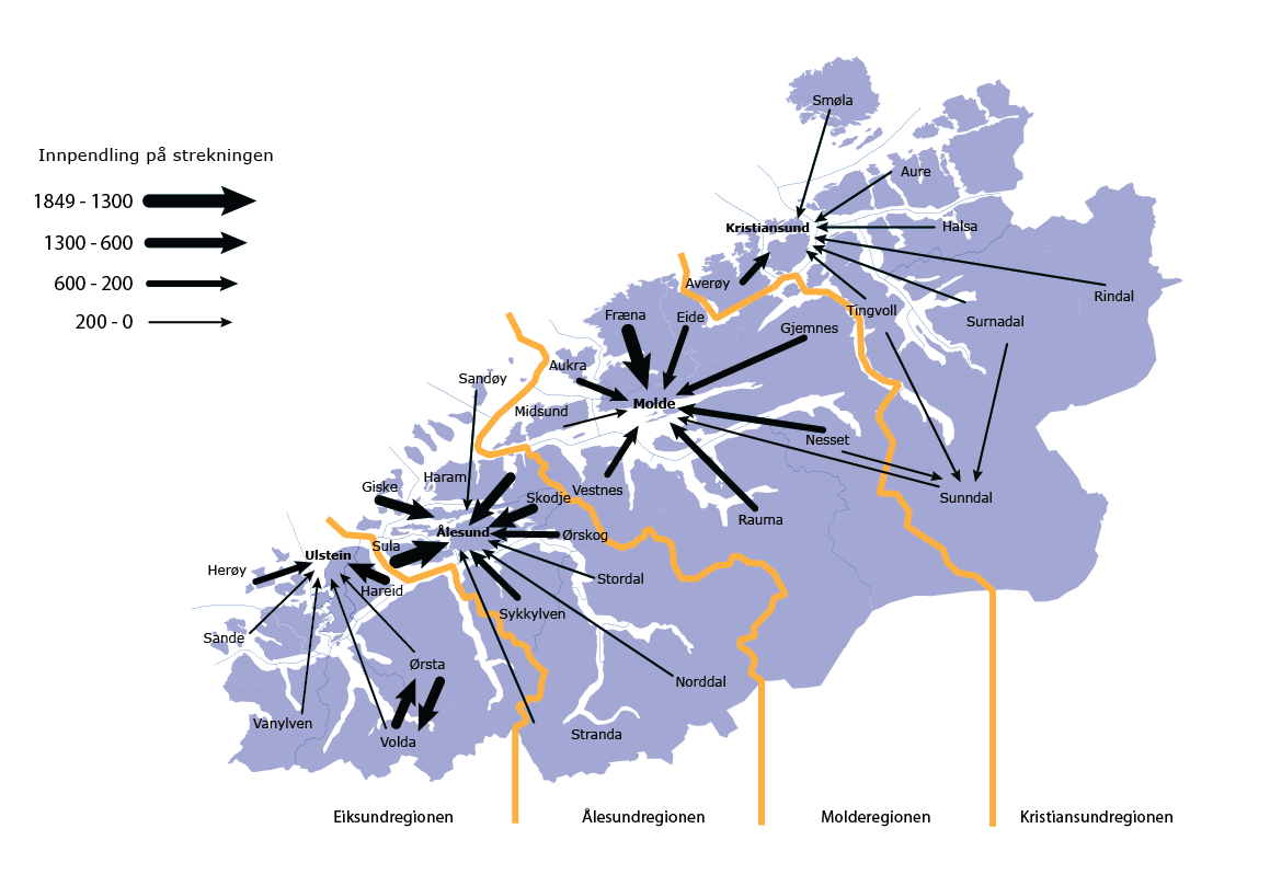 1.10 Pendlarregionar Arbeidspendling betyr at folk bur i éin kommune og arbeider i ein annan.