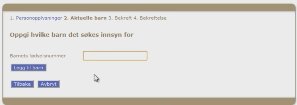Skriv inn barnets fødselsnummer