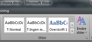 I Word 2010 finnes det i utgangspunktet åtte slike faner eller kategorier, som hver er tilknyttet et bånd med grupperte funksjoner: Fil, Hjem, Sett inn/insert, Sideoppsett/Page Layout, Referanser,