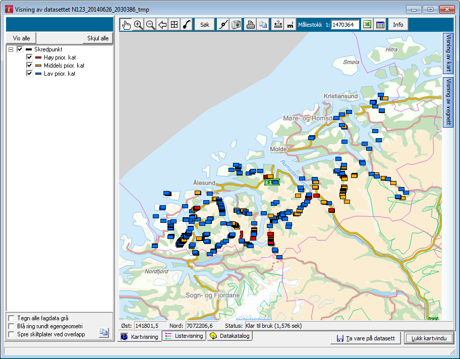 Etter å ha valgt HVA og HVOR trykker man på «Hent data fra NVDB», og «Fortsett» i neste dialogboks.