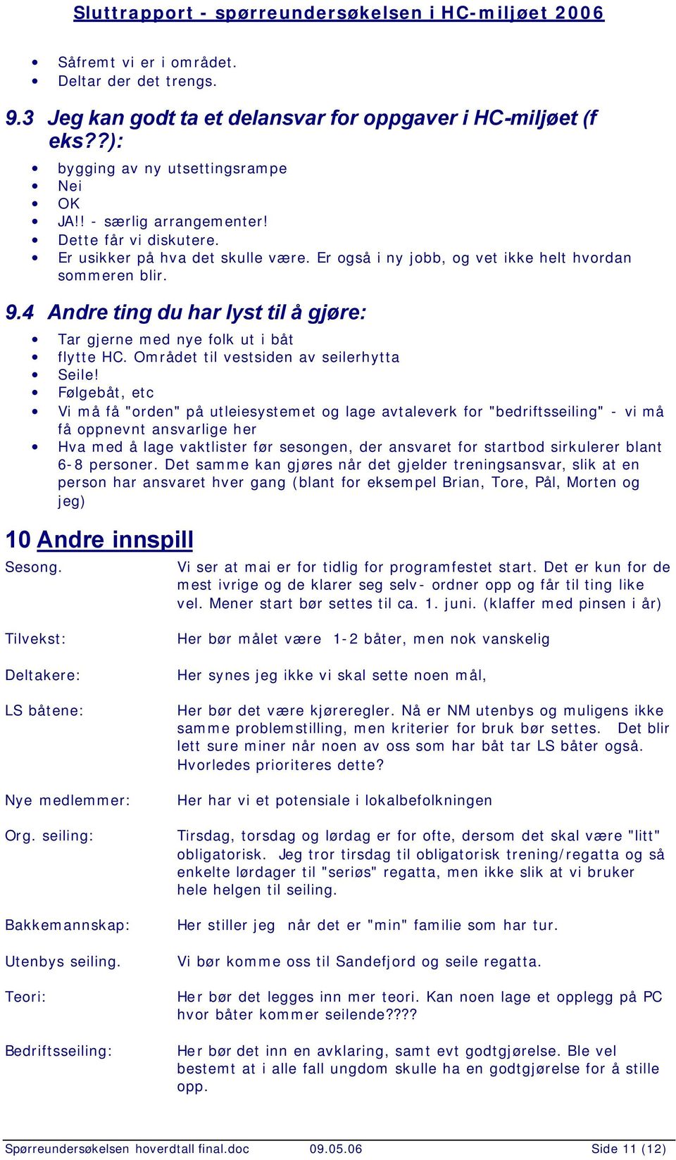 4 Andre ting du har lyst til å gjøre: Tar gjerne med nye folk ut i båt flytte HC. Området til vestsiden av seilerhytta Seile!