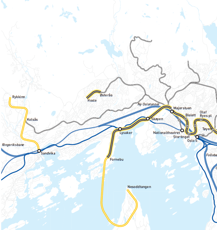 Utsnitt fra Ruters strategiske kollektivtrafikkplan K 2012. Planen har en horisont frem til 2060.